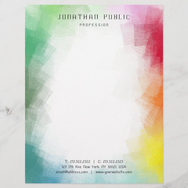 Custom Pink Red Yellow Orange Purple Blue Green Custom Letterhead (Front)
