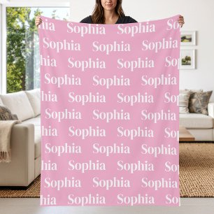 Custom Pink Repeating Name Fleece Blanket