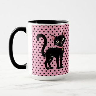 Custom Pink Retro Black Cat Mug