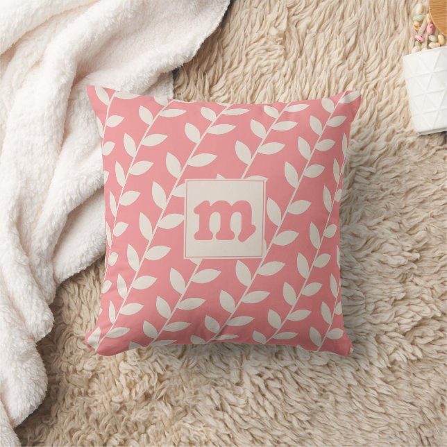 Custom Pink Retro Leaf Pattern Monogram Cushion (Blanket)