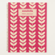 Custom Pink Retro Vibe Leaf Pattern Monogram