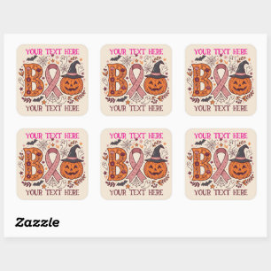 Custom Pink Ribbon Pumpkin Breast Cancer Awareness Square Sticker