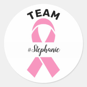 Custom Pink Ribbon Team Support Name Classic Round Sticker