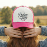Custom Pink Rodeo Queen Western Bachelorette Party Trucker Hat<br><div class="desc">Keep your spirits high and your Rodeo Queen together with this western-inspired trucker hat — perfect for Bride's outfit for Last Rodeo bachelorette parties and weekend celebrations. Designed with bold rodeo-style lettering, this bachelorette trucker hat adds a fun, coordinated touch to your party setup. Great for bachelorette weekends, cowgirl-themed parties,...</div>