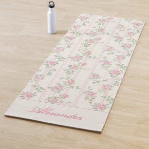 Custom Pink Rose Floral Monogram Yoga Mat