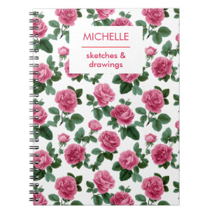 Custom Pink Rose Floral Pattern Notebook