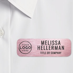 Custom Pink Rose Gold Logo Employee Name Tag