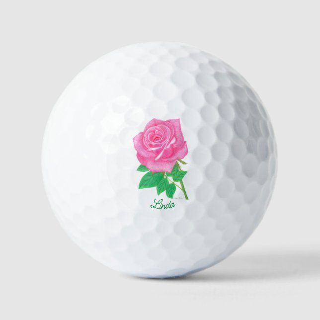Custom Pink Rose Golf Balls With Text (Front)