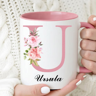 Custom Pink Rose Monogram Mug Gift for Grandma