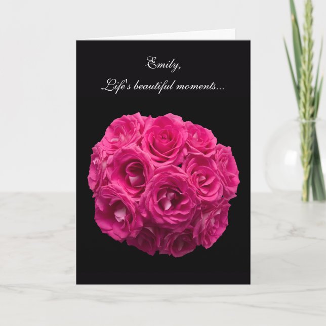Custom Pink Roses Be My Bridesmaid Card (Front)