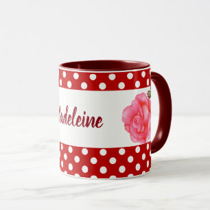 Custom Pink Roses Floral Art Polka Dot Mug