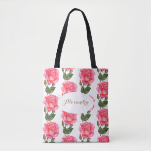 Custom Pink Roses Floral Art Tote Bag