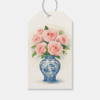 Custom Pink Roses in a Chinoiserie Vase Gift Tags