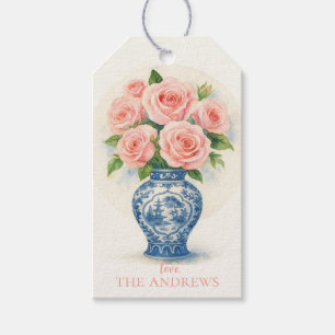 Custom Pink Roses in a Chinoiserie Vase Gift Tags
