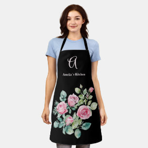 Custom Pink Roses Monogram Apron