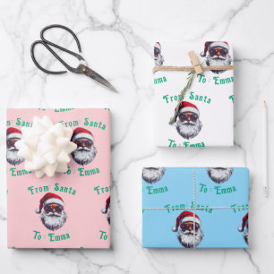  Custom Pink Santa Name Gift Wrap, From Santa Gift Wrapping Paper Sheet