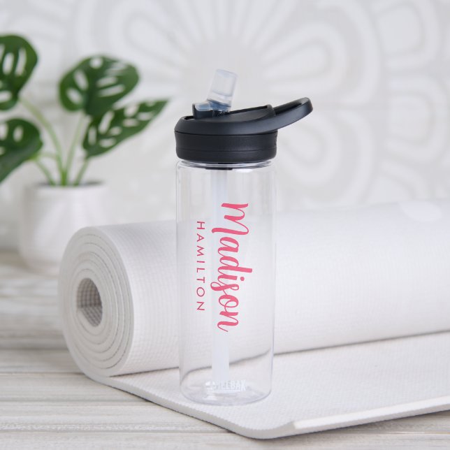 Custom Pink Script Name Water Bottle (Yoga)
