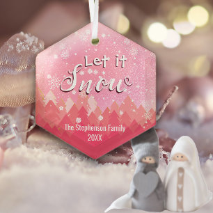 Custom Pink Snowy Forest Merry Christmas Glass Tree Decoration