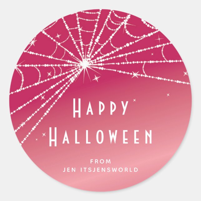 Custom Pink Spider Web Halloween Stickers (Front)