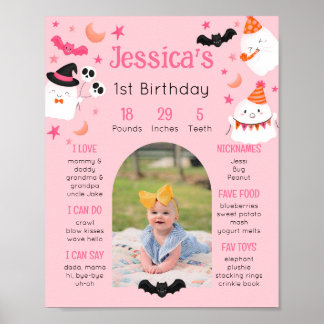 Custom Pink Spooky Cute Birthday Milestone Photo Poster