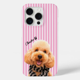 Custom Pink Striped Pet With Dog Photo Phone Case