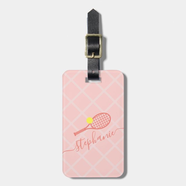 Custom Pink Tennis Monogram Travel Luggage Tag (Front Vertical)