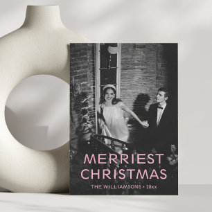 Custom Pink Text Overlay Photo Unique Christmas Holiday Card