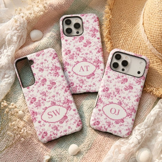 Custom Pink Toile Monogram Phone Case Gift for Her