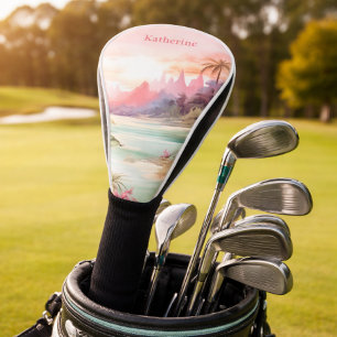 Custom Pink Tropical Beach Name Golf Head Cover
