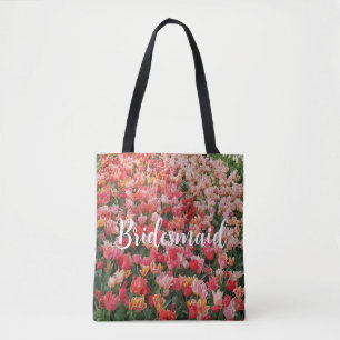 Custom Pink Tulip Flower Bridesmaid Tote Bag