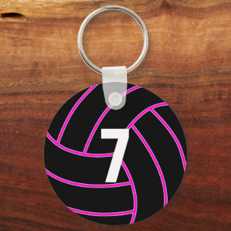 Custom Pink Volleyball Jersey Number Keychain