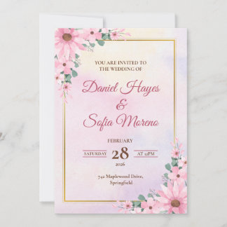 Custom Pink Watercolor Wedding Invitation