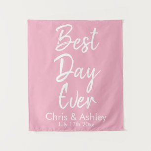 Custom Pink Wedding Best Day Ever Photo Booth Prop Tapestry