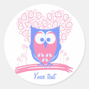 Custom Pink Whimsical Cute Owl round stickers