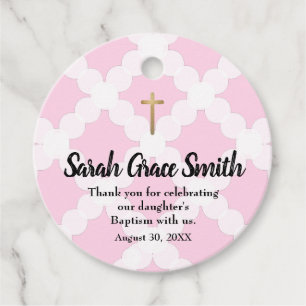Custom Pink White Baby Girl Baptism Thank You  Favour Tags