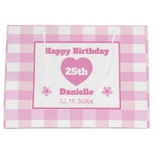 Custom Pink White Chequered Happy 25th Birthday