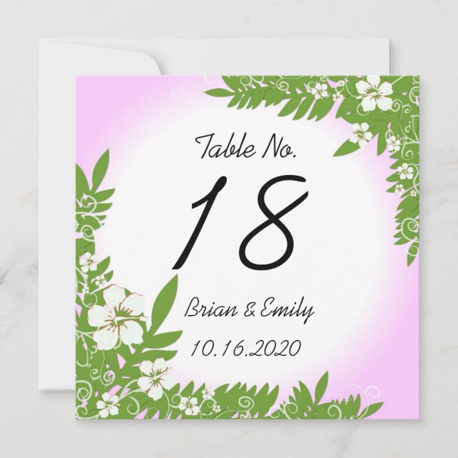 Custom pink white hibiscus table wedding cards (Front)
