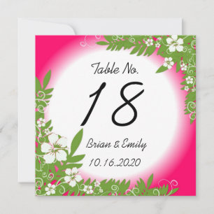 Custom pink white hibiscus table wedding cards