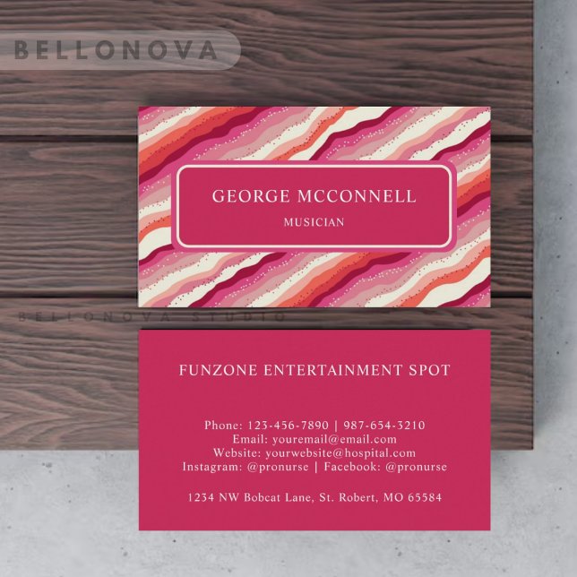 Custom Pink White Red Orange Wave Monogram Business Card (Custom Pink White Red Orange Wave Monogram Business Card)