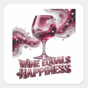 Custom Pink WINE EQUALS HAPPINESS Decal Design Square Sticker