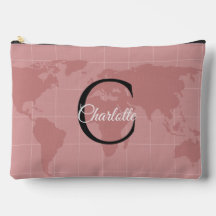 Custom Pink World Map Monogram Name Luxury