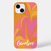 Custom Pink Yellow Abstract Marble Script Name