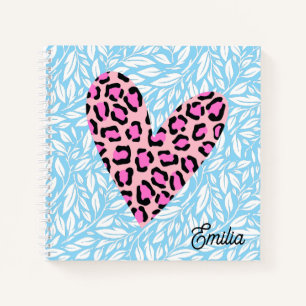 Custom pinky leopard heart Blue leave Chic Notebook
