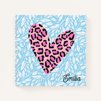 Custom pinky leopard heart Blue leave Chic Notebook