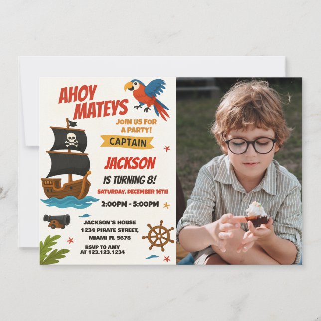 Custom Pirate Birthday Invitation with photo (Front)