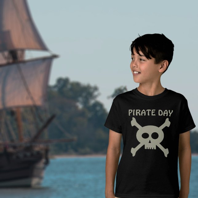 Custom Pirate Day Skull Crossbones Kids T-Shirt (Ahoy! A cute skull and crossbones with space for your little scallywag's name)