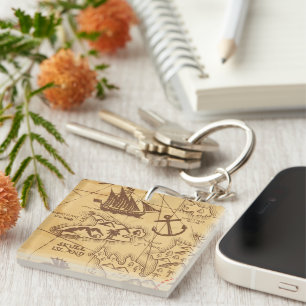 Custom Pirate map land point Family Key Ring