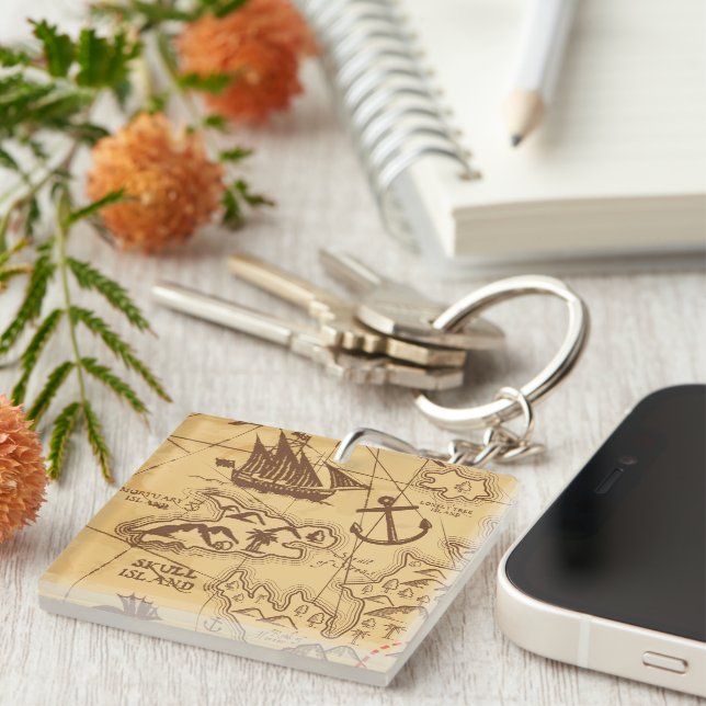 Custom Pirate map land point Family Key Ring (Front Right)