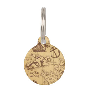 Custom Pirate map land point Family Pet Tag