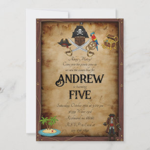 Custom Pirate Skull Treasure Map Ahoy Birthday Invitation